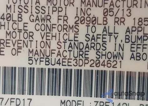 2013 Toyota Corolla S из США, поврежденный, VIN 5YFBU4EE3DP204621